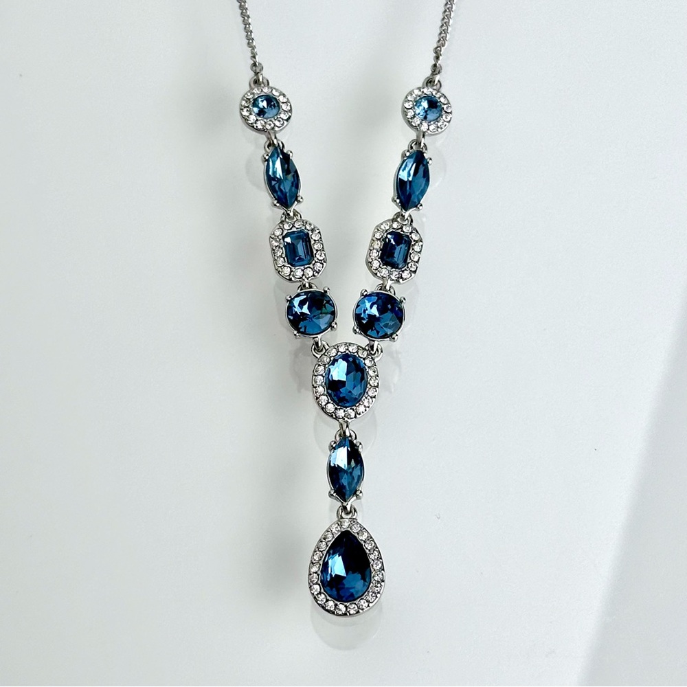 Givenchy Blue Crystal Halo Silver Plated Chain Necklace NWT